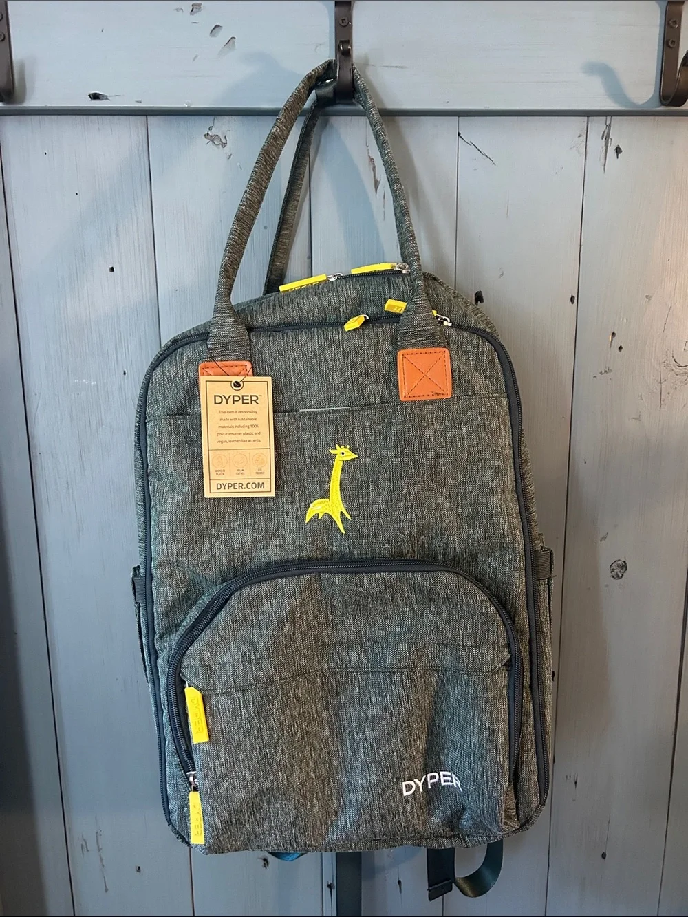DYPER Women's Gray Baby Bag Backpack with Yellow Accents - New